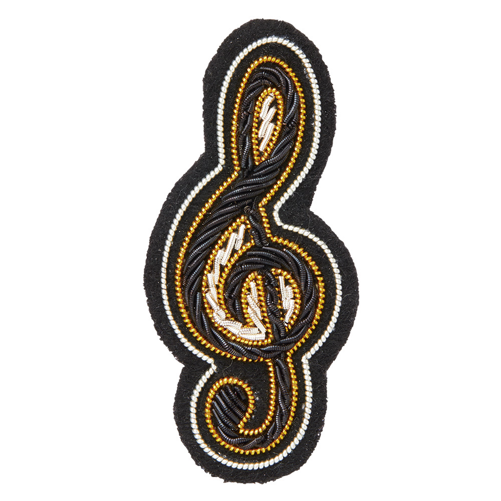 エンブロイダリー(刺繍)ブローチ(全6種) ト音記号/ブラックゴールド